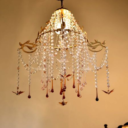 Adorable Golden Brass and Glass Chandelier for Home Decor
